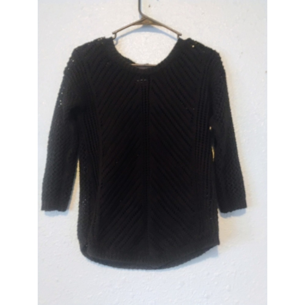 Chelsea & Theodore Women's Black 3/4 Sleeve Crochet Sweater Cotton Acrylic Mediu
